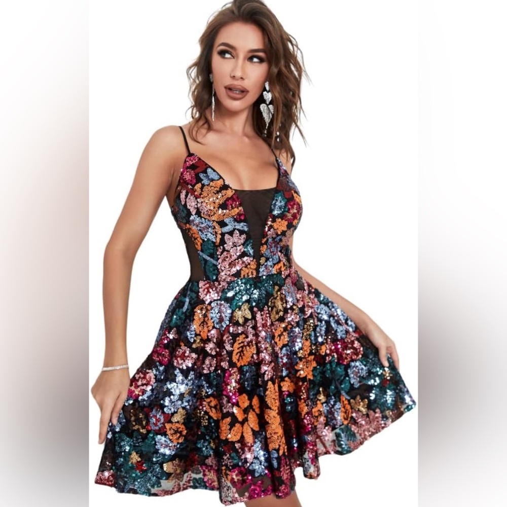 Giffniseti Muted Sequined Party Dress with Cut-outs. Size M